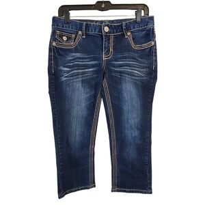 Ariya Jeans Womens Dark Wash Embroidered Rhinestone Capri Denim Jeans Size 7/8